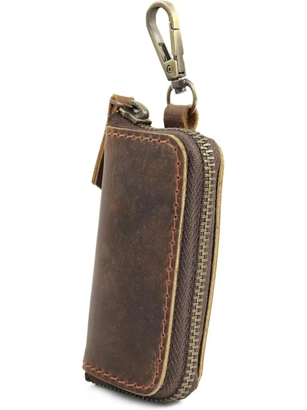 Stylish Leather Coin Purse & Key Pouch with Zipper and Belt Loop - Perfect for